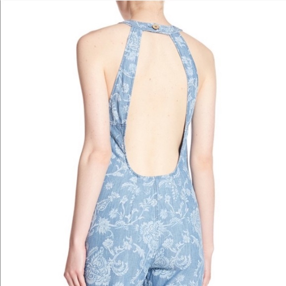 Free People Floral Blue Jumpsuit Romper - Picture 4 of 6